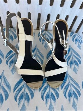 Aldo Cream and Metallic Gold Slingback Heels